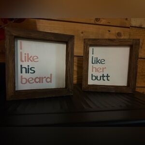 Set of 2 Rustic Wood Framed Signs - Pink & Teal Text